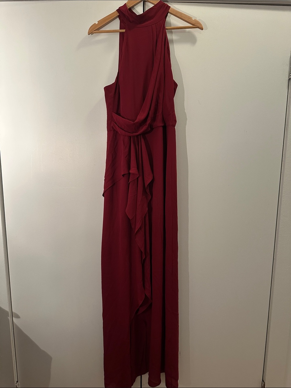 Halston Elegant Wine-Red Halter Maxi Dress